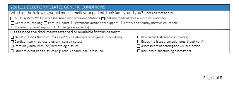 22q11.2DS section on the referral form