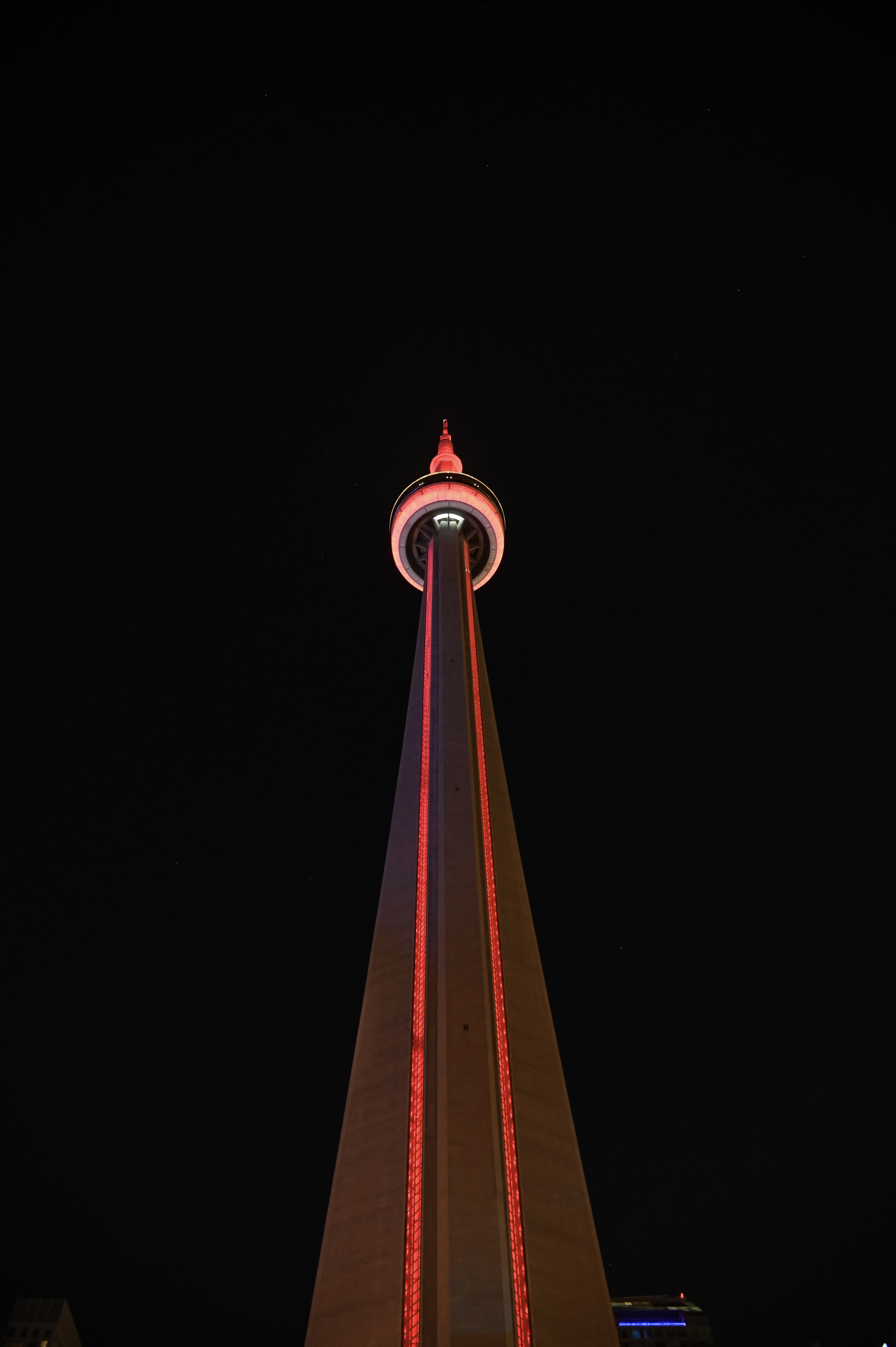 CN Tower in Red (close up) 2021-11-22