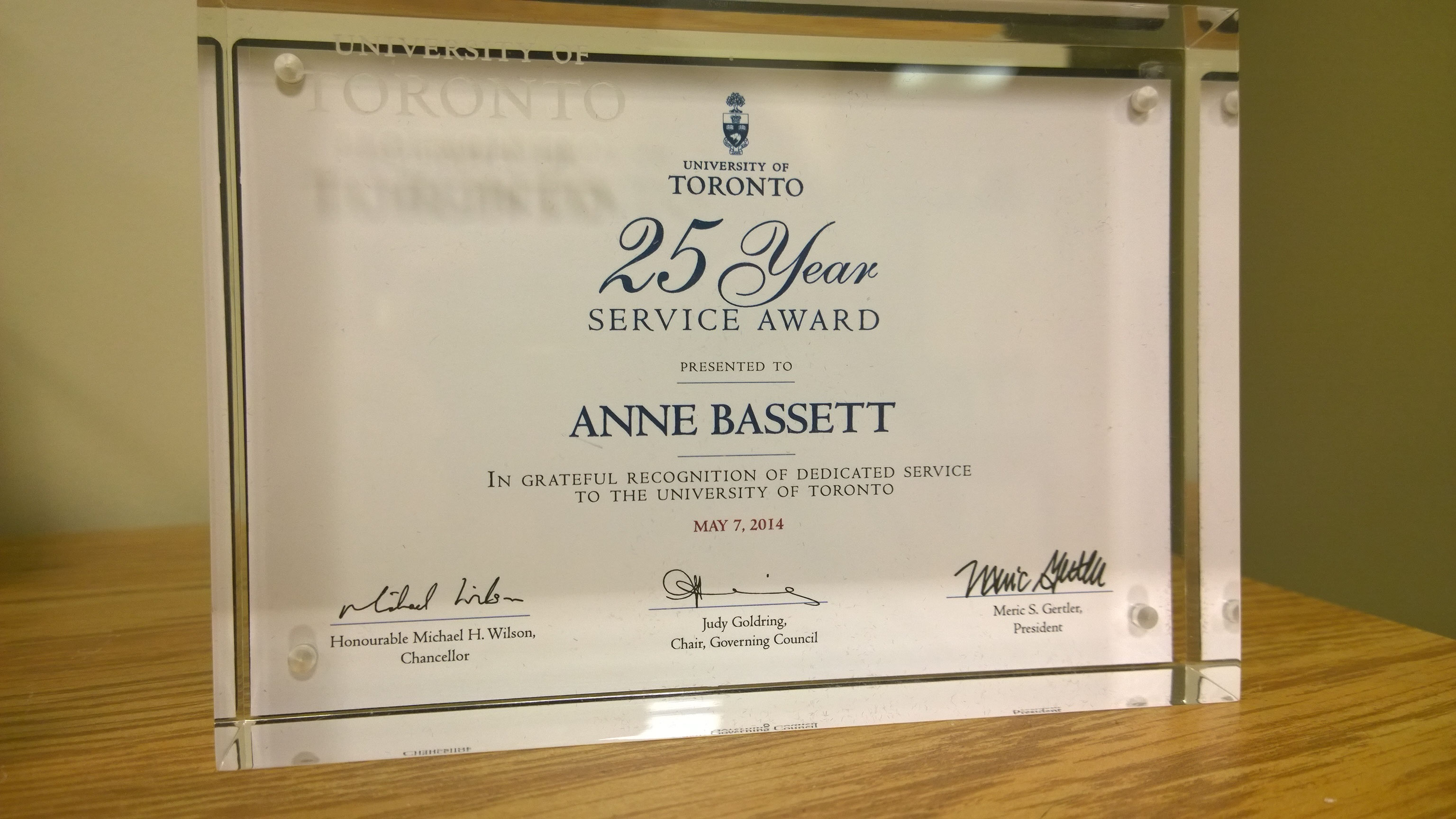 Dr. Bassett's 25 year service award